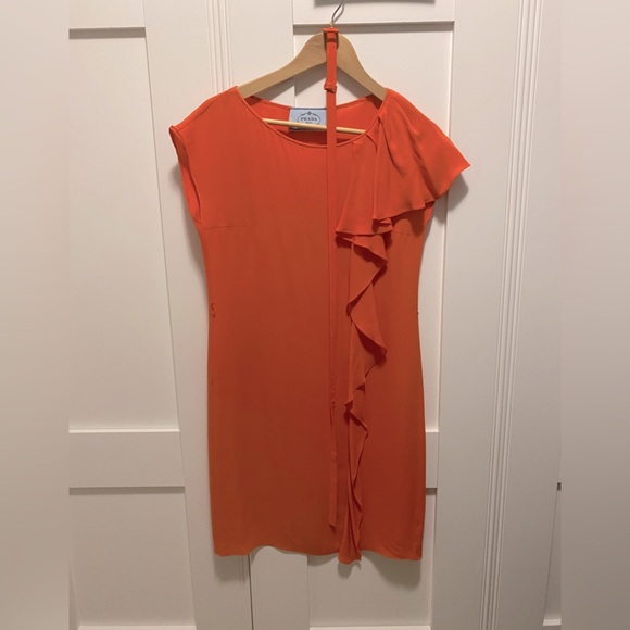 PRADA silk ruffle dress in Orange - Picture 1 of 8